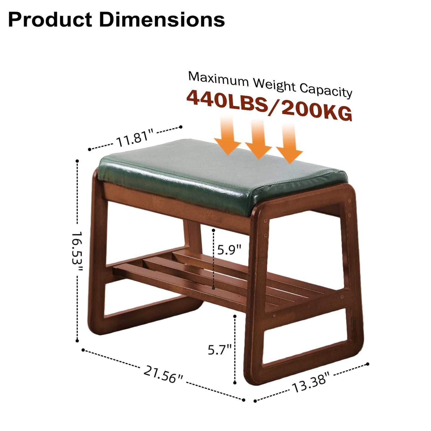 SOBIBO Solid Wood Shoe Bench, 2-Tier Wooden Entryway Bench, Modern Shoe Rack with Faux Leather Cushion for Hallway, Living Room (Green, 21.65'')