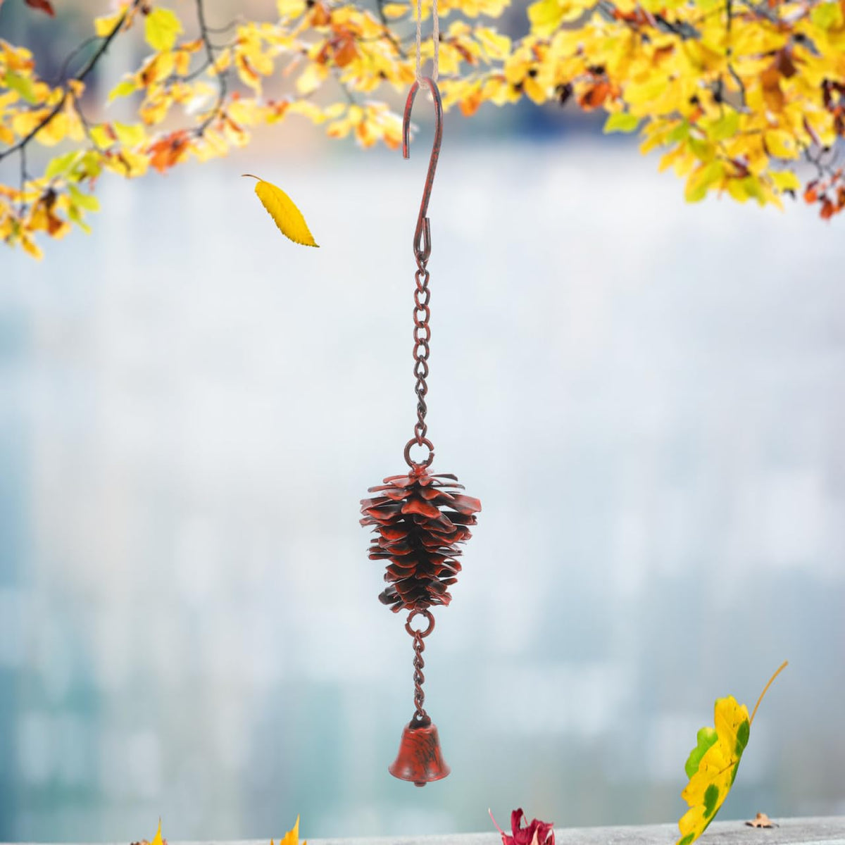 ZUNOXAZ Pine Cone Bells Wind Chimes Metal Door Knob Hanger Soothing Chimes for Garden Porch Home Elegant Pinecone Outdoor Decorations Holiday Wall Ornament