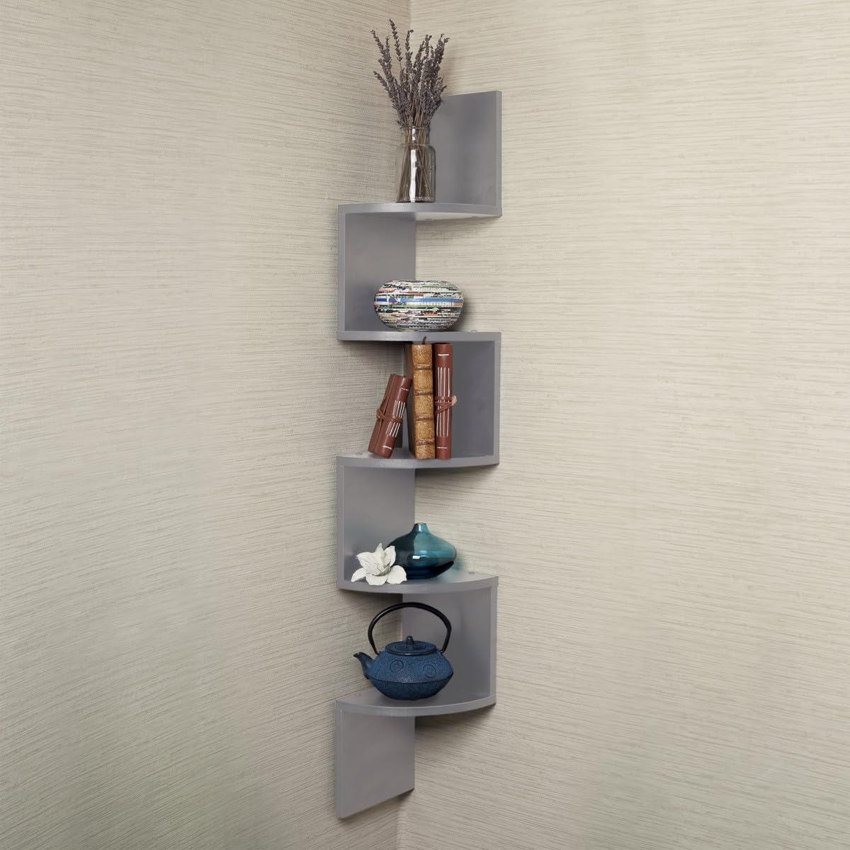 Danya B. XF11035GR Large Decorative 5-Tier Corner Floating Wall Mount Display Shelving Unit - Grey