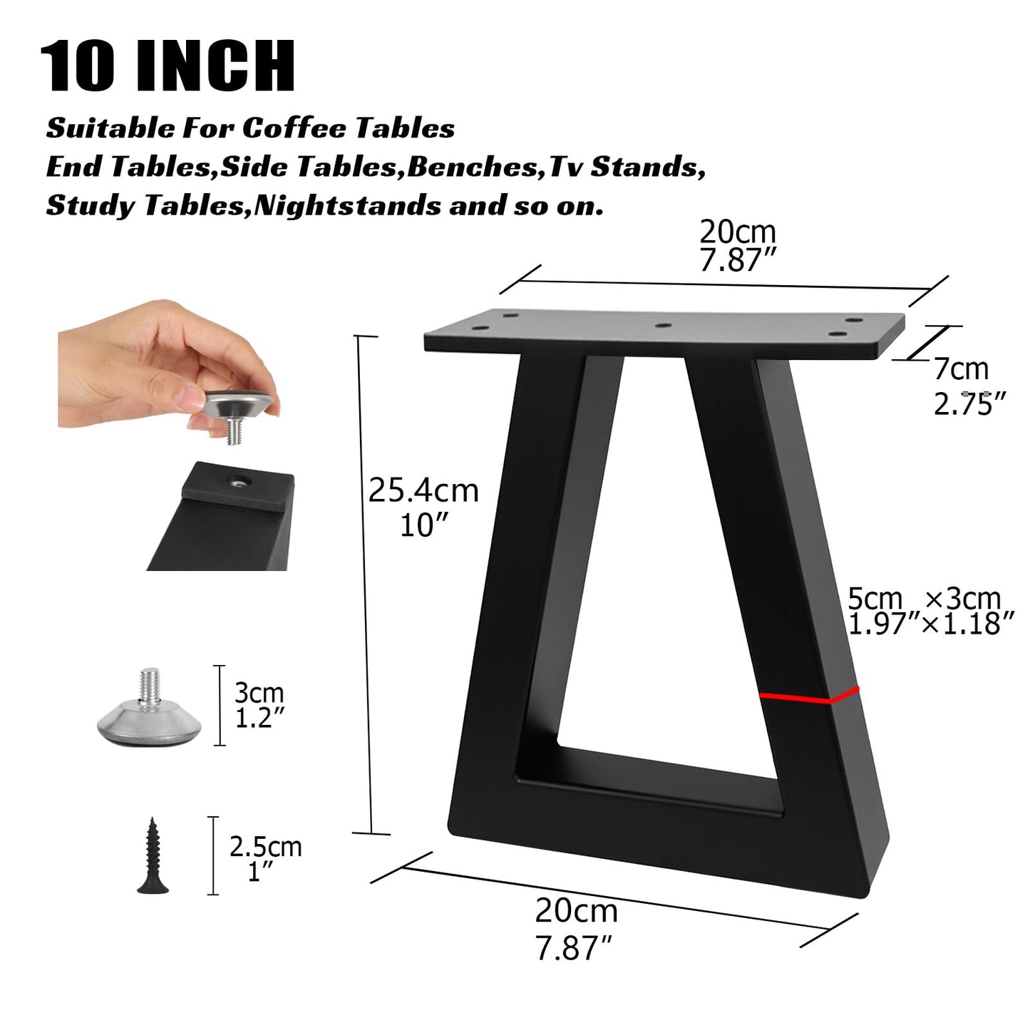 Y-CFHFC 10 '' Trapezoid Metal Table Legs Heavy Duty Steel Furniture Legs for DIY Sofa, Couch, Bench,Stool,Coffee Table, End/Side Table,Cabinet Feets (Set of 2, Black)