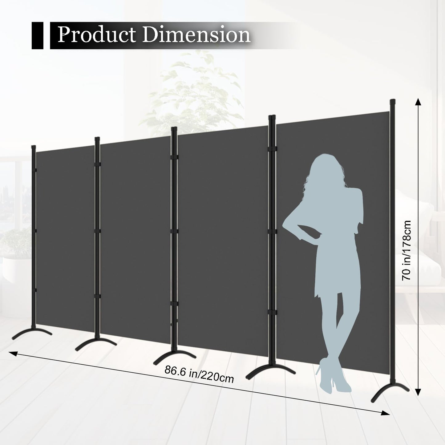 Room Divider, 6FT Tall Folding Partition Room Dividers 4 Panel, Portable and Freestanding Room Divider Screen Wall Divider for Home and Office, Grey