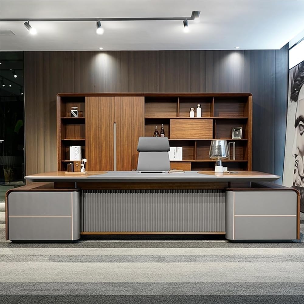 Modern L Shaped Executive Office Desk with Drawers Storage Cabinet Workstation Computer Desk Business Furniture for Home Office CEO Boss Manager