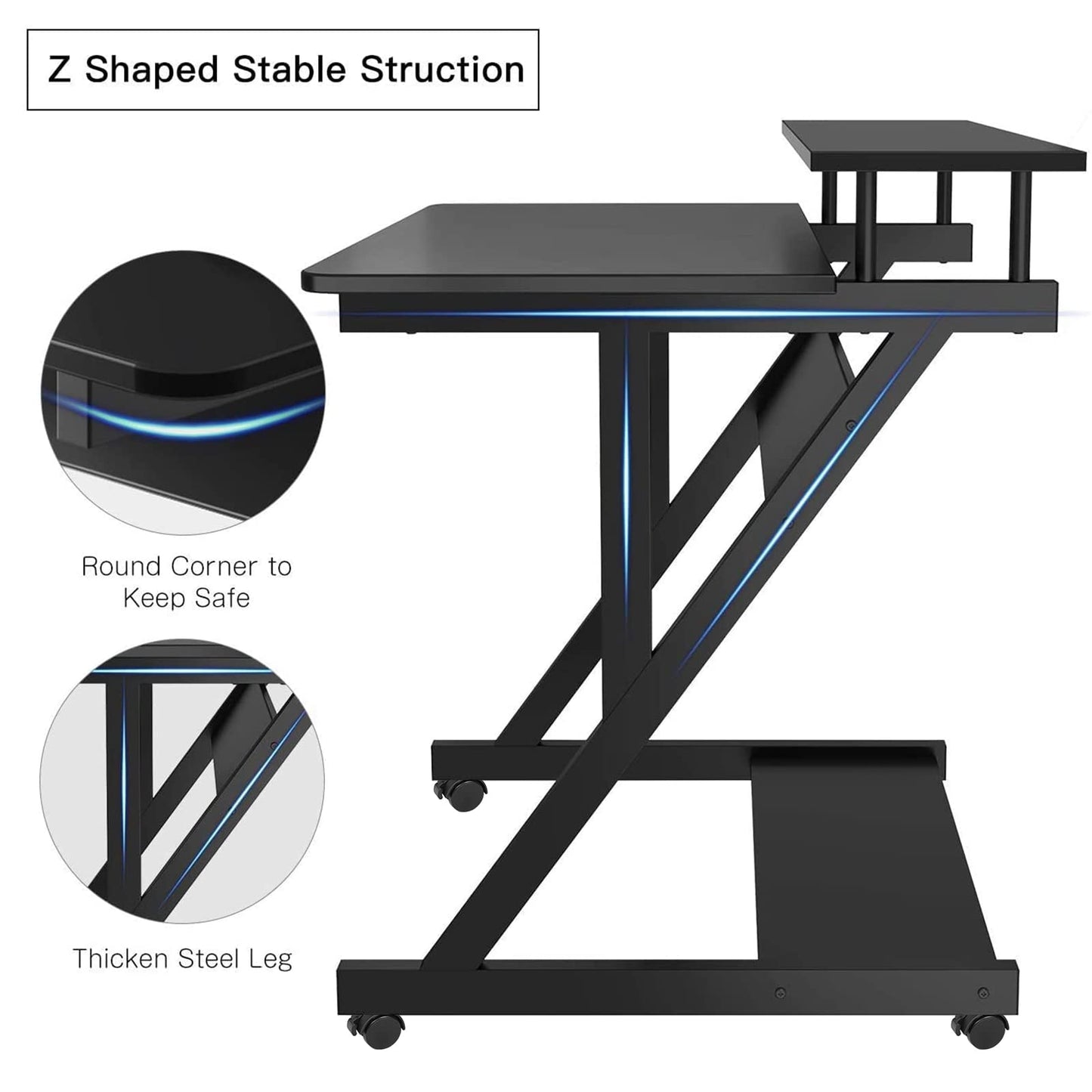 Dripex Computer Desk for Small Spaces, 27.5 inch Small Computer Desk, 3 Tier Compact Desk with Monitor Shelf and Bottom Storage Shelves, Space Saving Desk, Black