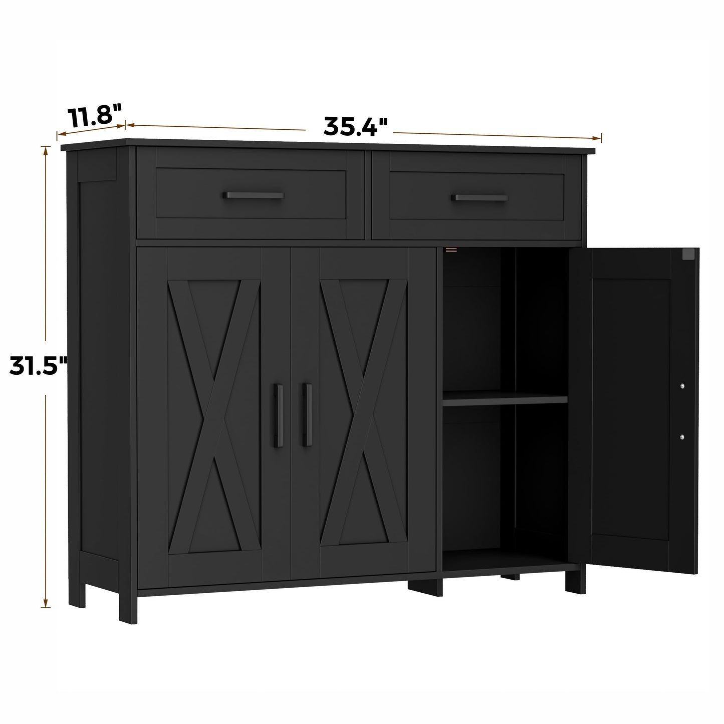 Homhedy Sideboard Buffet Cabinet, Coffee Bar Storage Cabinet with Drawers and Doors, Farmhouse Kitchen Cabinet with Adjustable Shelves, for Kitchen, Dining Room, Living Room, Black