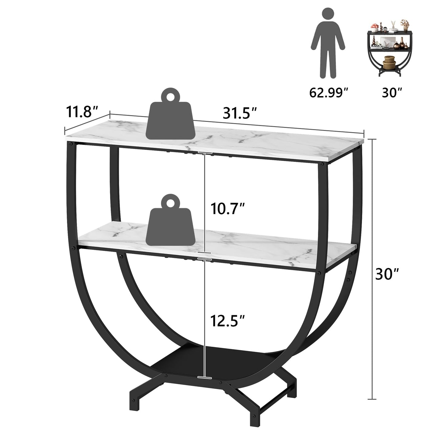 GILLAS 3 Tier Console Tables, 30" Height Entryway Table, Sofa Table Behind Couch Table, Industrial Entryway Furniture Entry Way Table with Storage for Living Room, Hallway, Entrance, White
