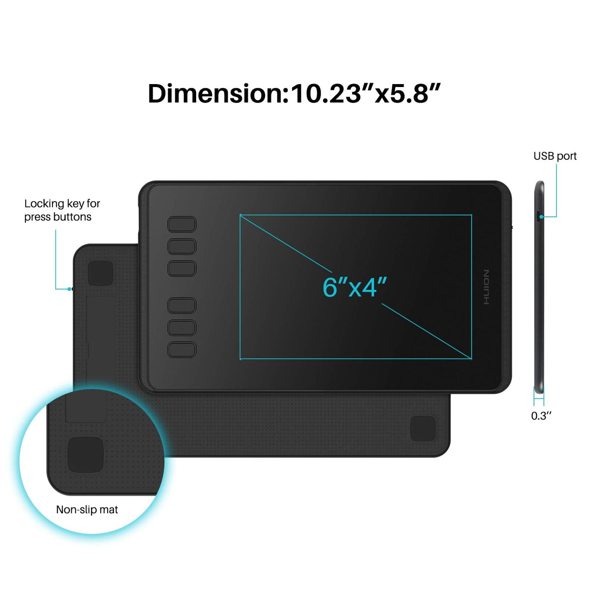 HUION Inspiroy H640P Drawing Tablet, 6x4 inch Digital Art with Battery-Free Stylus, 8192 Pen Pressure, 6 Hot Keys, Graphics Tablet for Drawing, Writing, Design, Teaching, Work with Mac, PC & Mobile