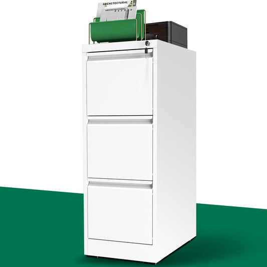 Yukimo 3 Drawer File Cabinet with Lock, Vertical File Cabinet with Lock, Locking File Cabinet Hanging Files for A4/ Legal/Letter,White