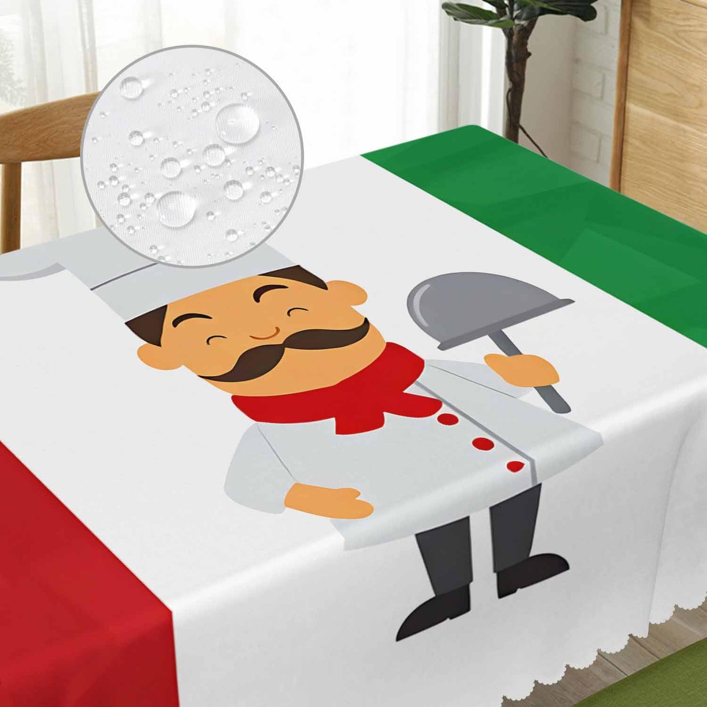 Beabes Chef Rectangle Tablecloth 52x70 Inch Cartoon Chef Italian Flag Dining Table Cloth Table Cover for Home Kitchen Restaurant Party Buffet Picnic, 4-6 Seats