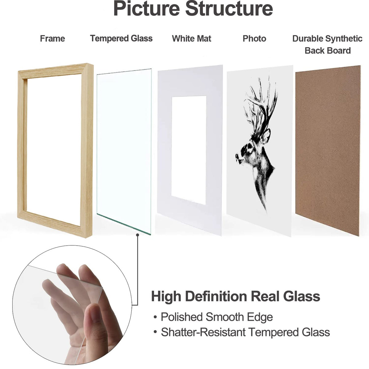 Yaetm 5x7 Oak Picture Frame with Mat for 4x6 Set of 2, Natural Solid Wood Photo Frames 5x7 with Tempered Glass, Display on Tabletop or Wall Mounting (2 Pack, Oak)