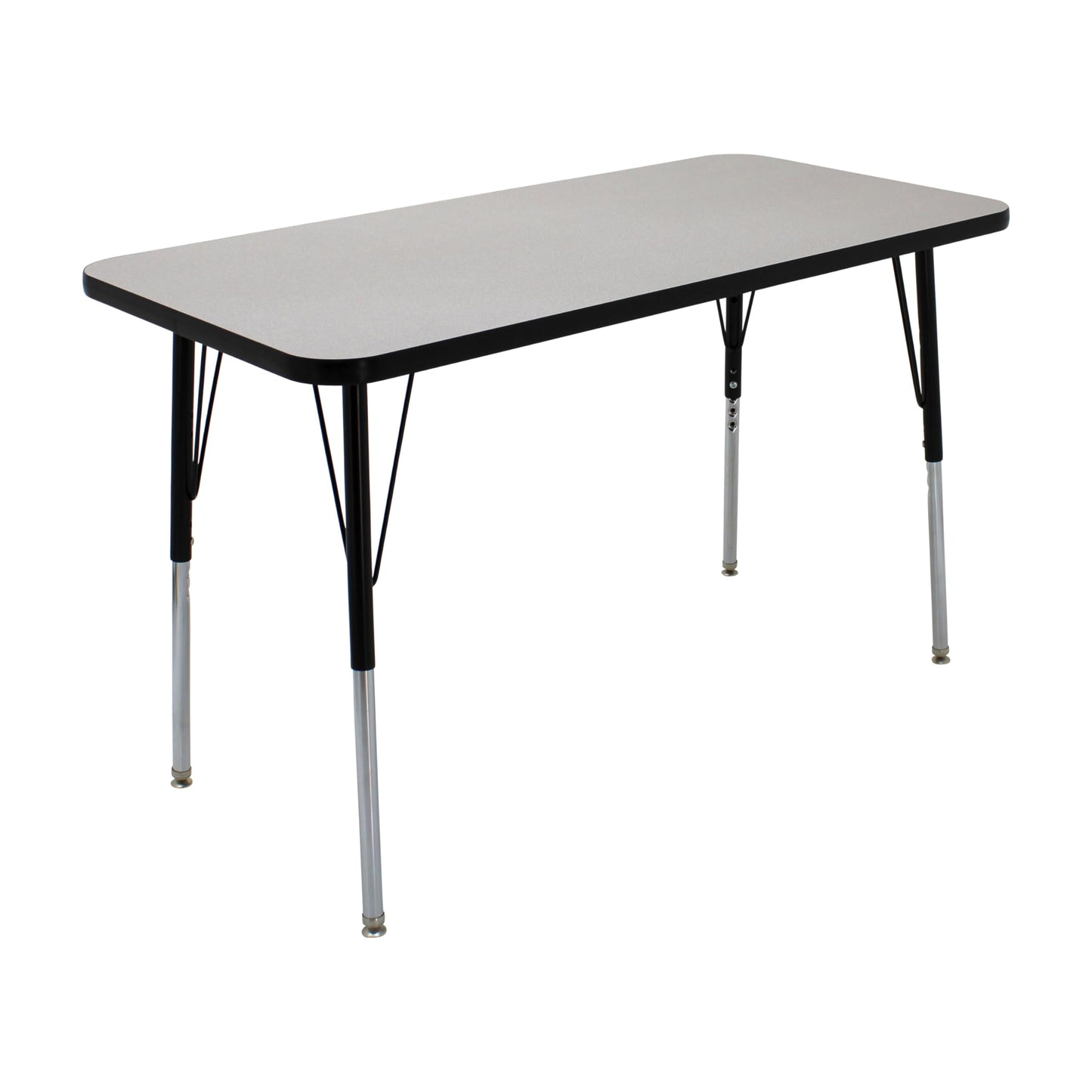 FDP Rectangle Activity School and Office Table (24 x 48 inch), Standard Legs with Swivel Glides, Adjustable Height 19-30 inches; Quick Ship Single Box - Gray Top and Black Edge