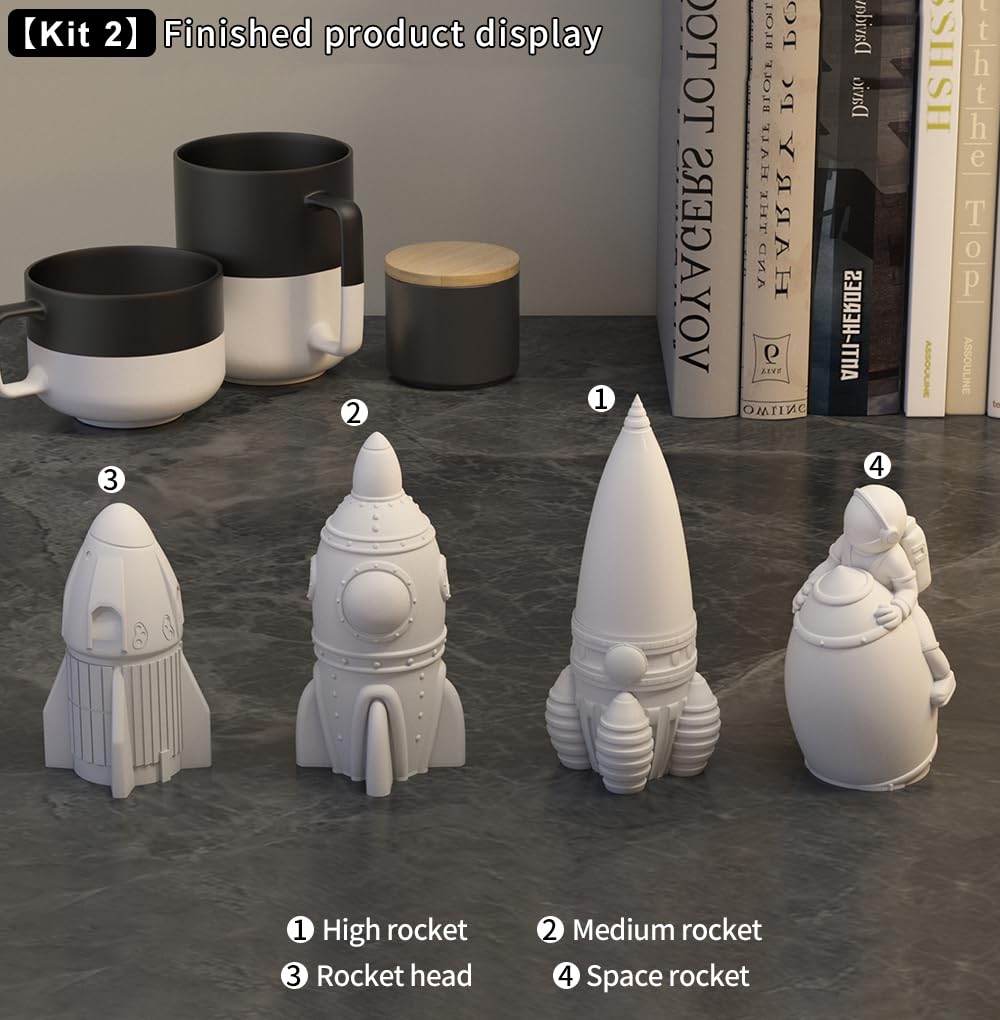 Space Planet Resin Molds Silicone，【4-Piece Set】 Epoxy Resin Space Astronaut Silicone molds,3D Resin Spaceballs Molds, Small Rocket Silicone Model, Space Rabbit DIY Gift Sets for Teens(【Kit 2】)