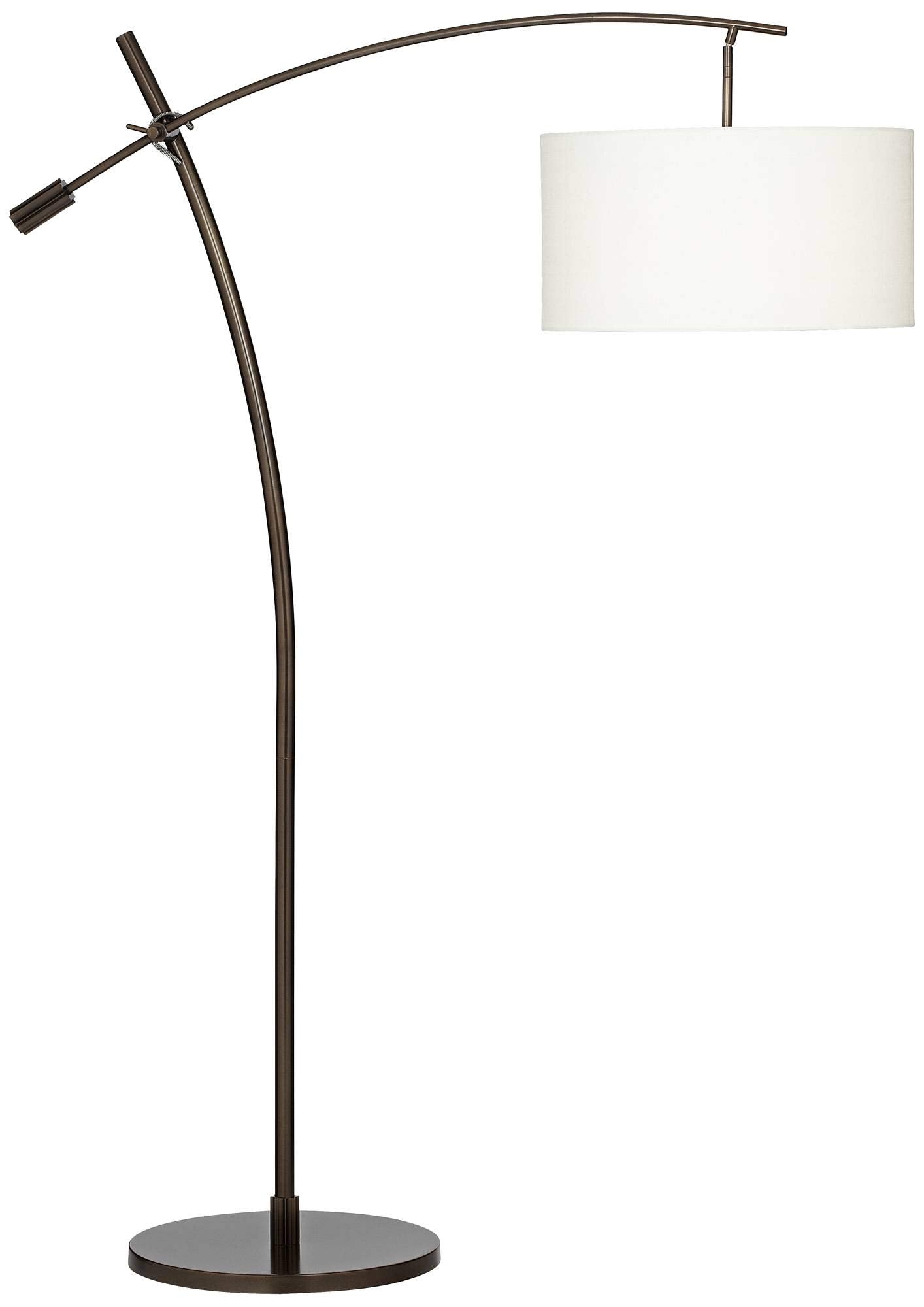 Possini Euro Design Raymond Modern Arched Floor Lamp Standing 69" Tall Bronze Brown Metal Slim Profile Off-White Linen Drum Shade Adjustable Boom Arm for Living Room Reading House Family Bedroom