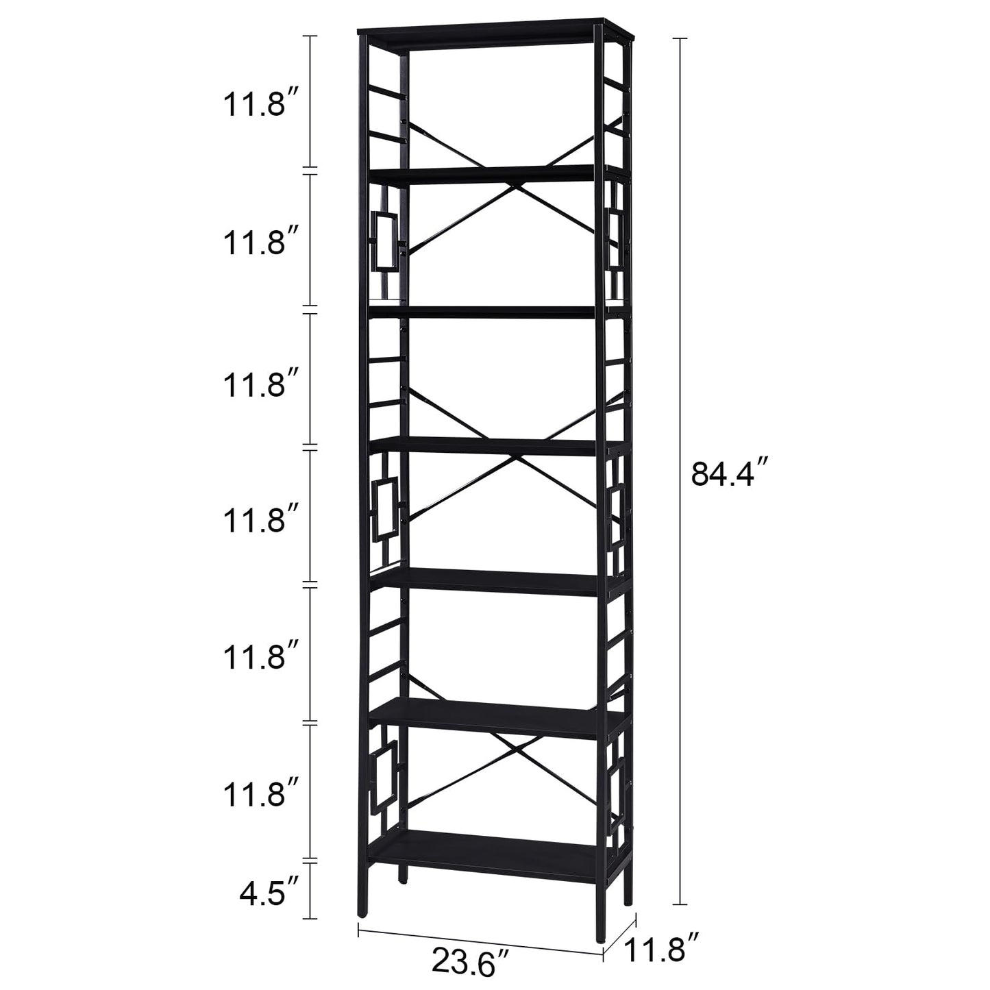 HOMISSUE Tall Bookshelf, 84 Inch Industrial Bookshelf with Metal Frame and Open Shelves, 7 Tier Metal Bookshelves and Bookcases, Rustic Tall Book Shelf for Office, Living Room and Bedroom, Black