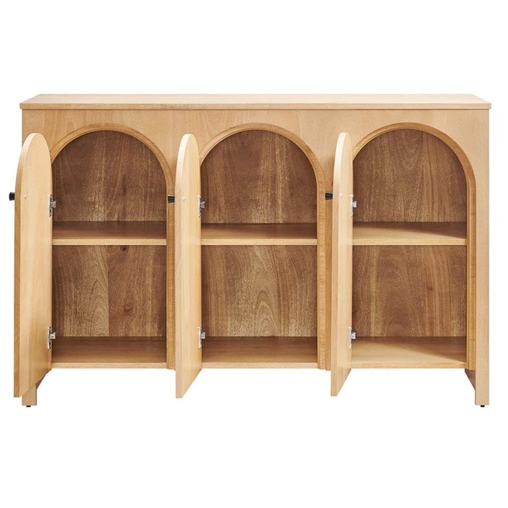 Modway Appia 53.4 Inch 3 Door Storage Cabinet in Oak Wood Veneer - Arched Door Accent Credenza - Modern Sideboard - Adjustable Shelf Buffet - Mid-Century Storage Furniture - Console TV Stand
