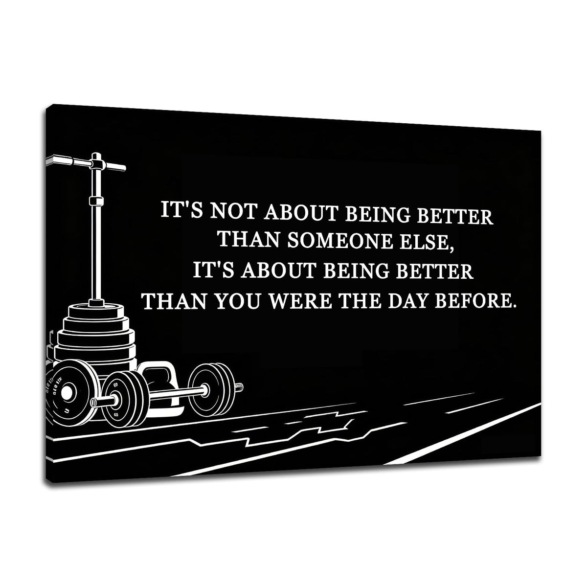 PSYYSP Motivational Gym Wall Art Decor, Better Than Yesterday Inspirational Fitness Quote Posters for Home Gym, Framed Canvas Print Workout Wall Decor for Men Athletes Office, 18x12 Inch
