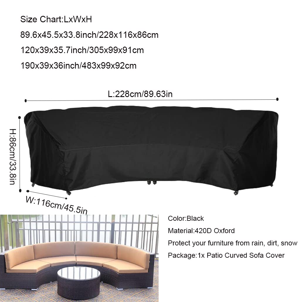 SUNSURE Outdoor Curved Sofa Cover 190x39x36in Patio Sofa Covers Waterproof Furniture Sets Cover Sectional Curved Couch Protector for Indoor Outdoor Sofa Sets