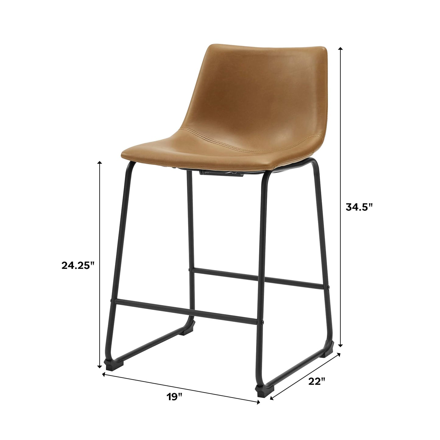 Walker Edison Douglas Urban Industrial Faux Leather Armless Counter Chairs, Set of 2, Whiskey Brown