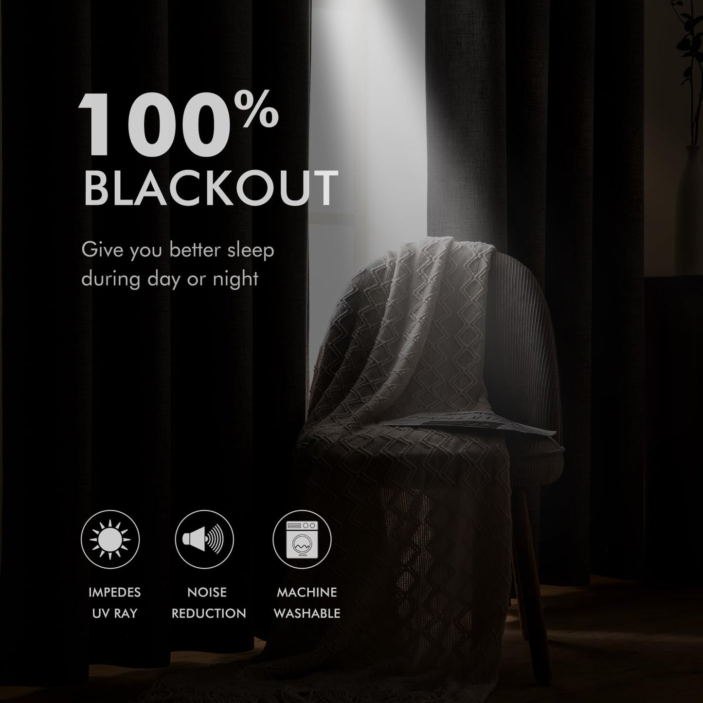 MIULEE 100% Blackout Linen Textured Curtains for Bedroom Solid Thermal Insulated Ivory Grommet Room Darkening Curtains & Drapes Luxury Decor for Living Room 52 x 96 Inch (2 Panels)