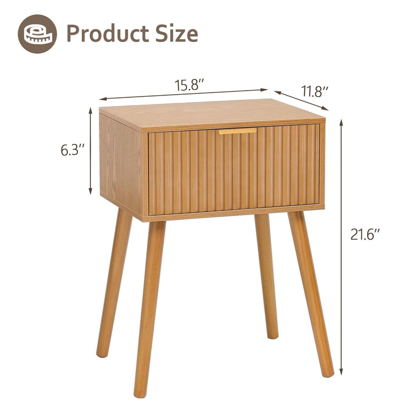 AWASEN Fluted Nightstand, Small Bedside Table with Storage Drawer, Accent End Table Living Room for Bedroom and Small Space, Brown