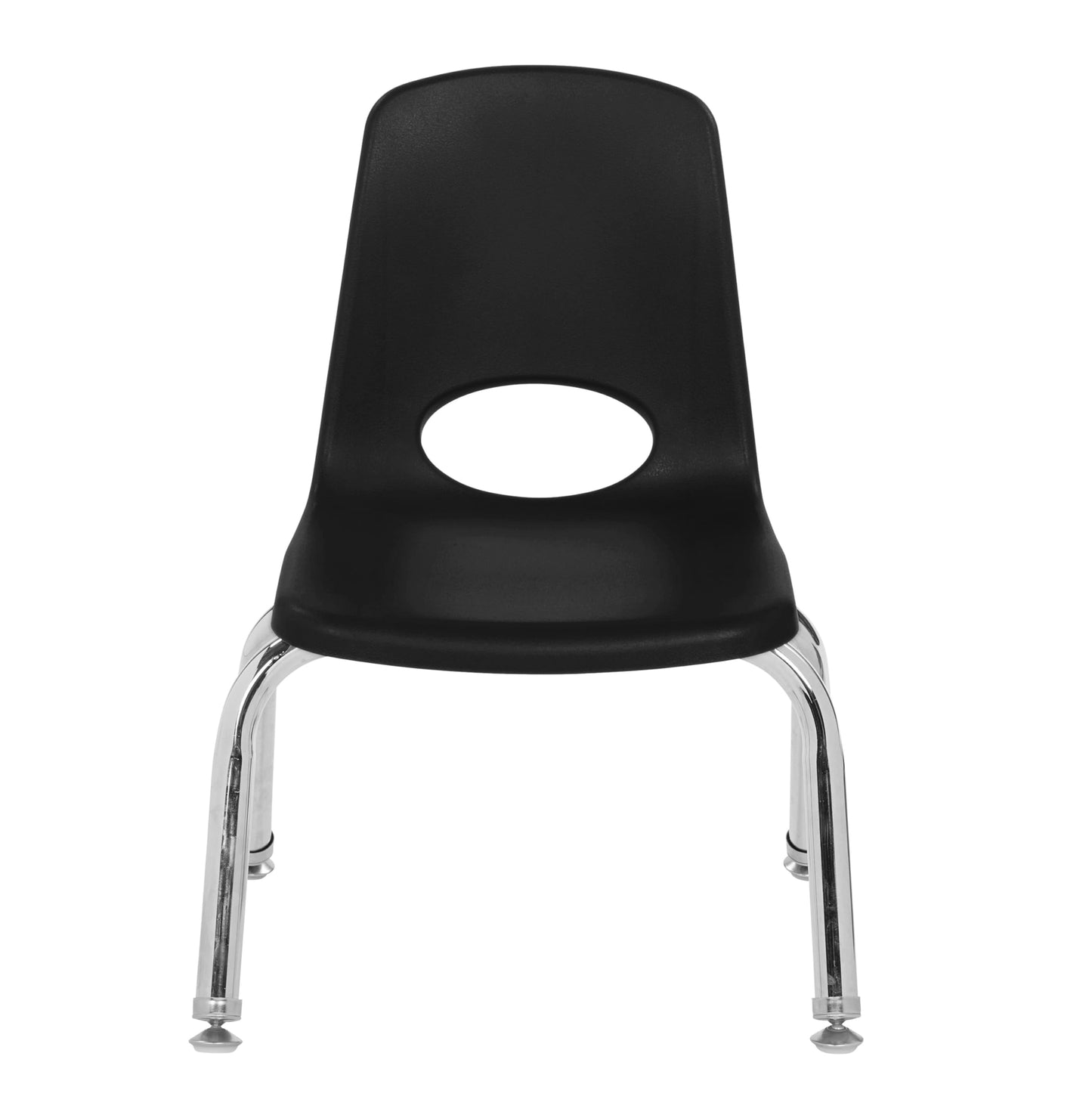 FDP 10" School Stack Chair, Stacking Student Seat with Chromed Steel Legs and Nylon Swivel Glides for in-Home Learning or Classroom - Black (4-Pack), 13227-BK
