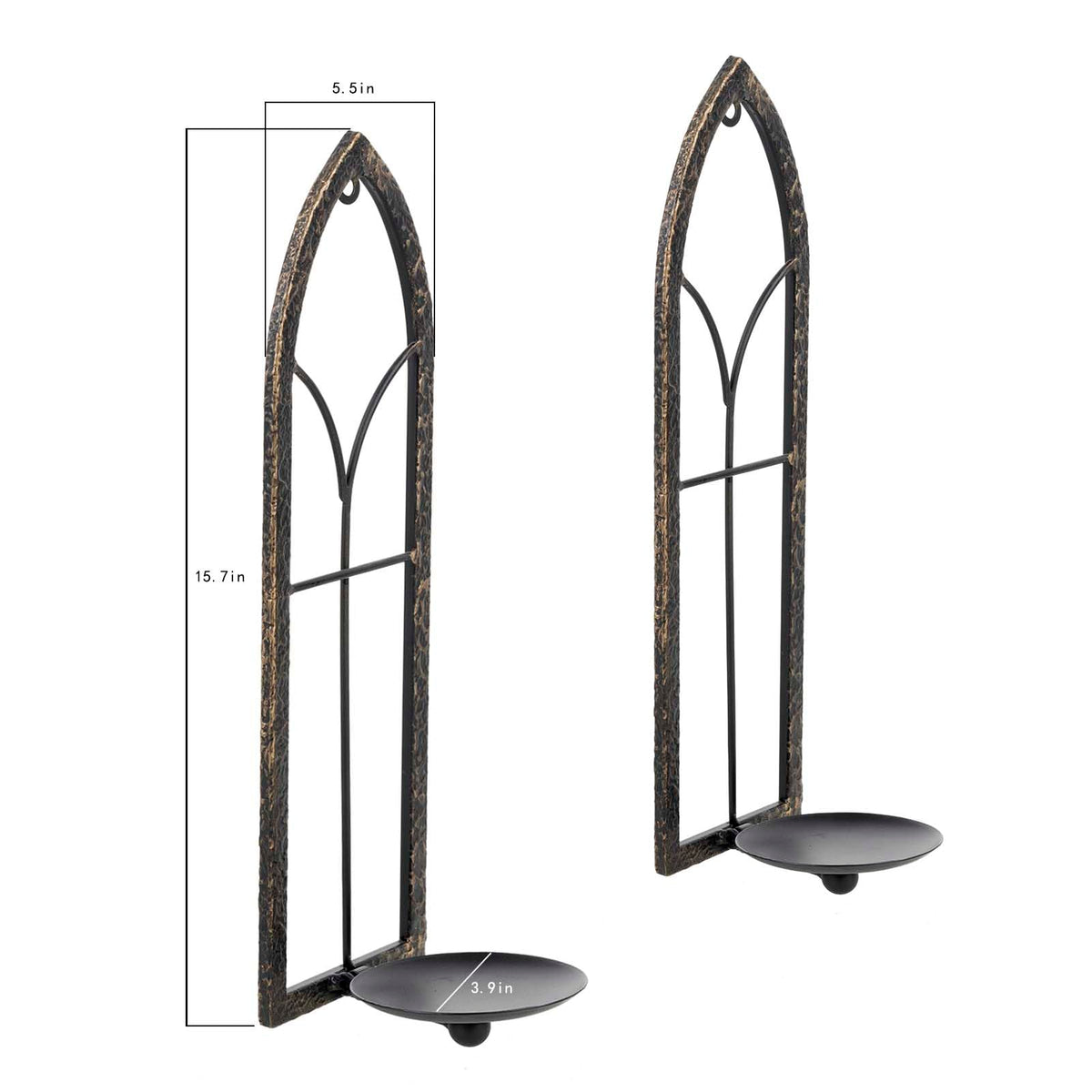 GAKA Metal Rustic Wall Sconce Candle Holder Set of 2 Black Gold Wall Gothic Mount Candle Sconce Holder for Living Room, Bathroom, Dining Room,Window Styling