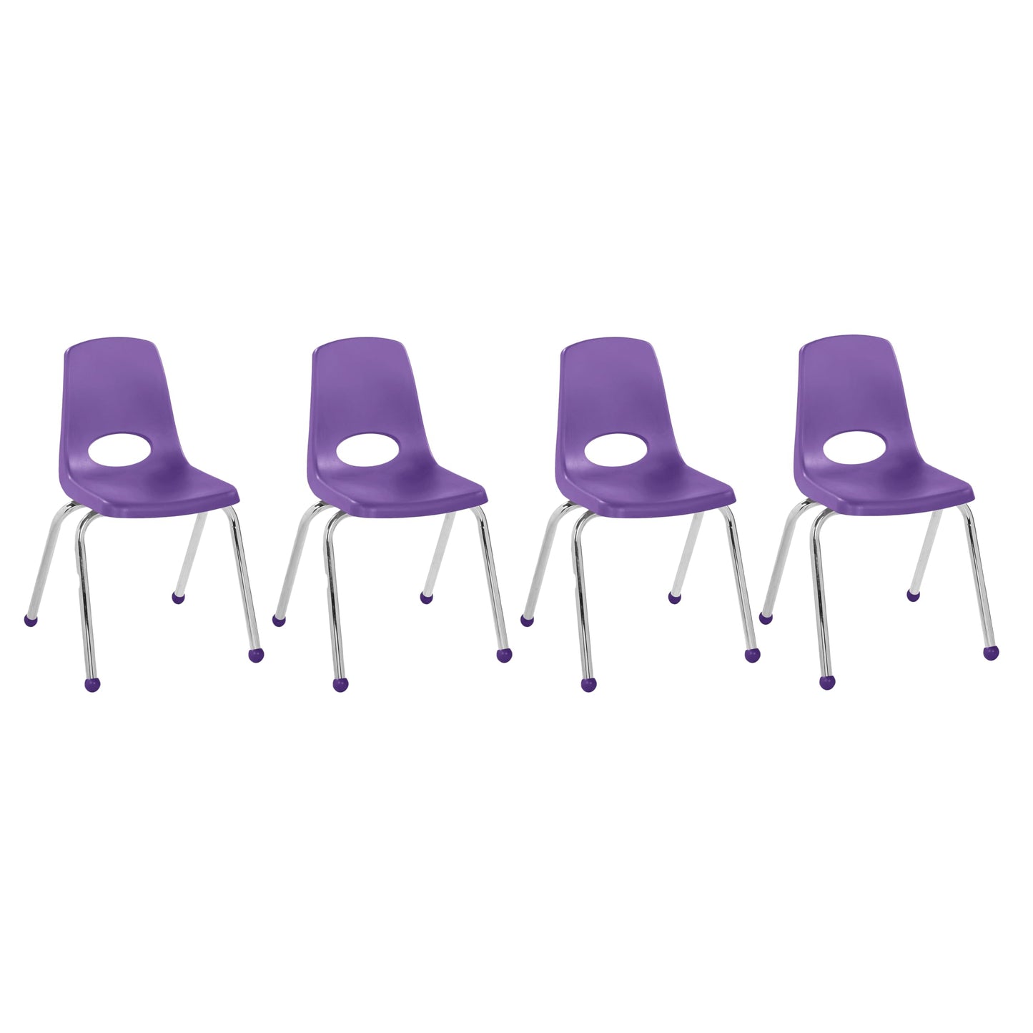 FDP 16" School Stack Chair, Stacking Student Seat with Chromed Steel Legs and Ball Glides for in-Home Learning or Classroom - Purple (4-Pack), 10382-PU