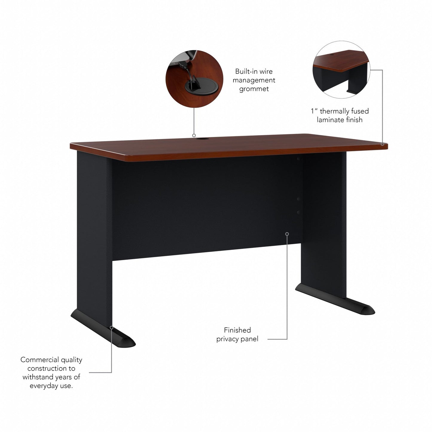 Bush Business Furniture Series A 48W Computer Desk in Hansen Cherry and Galaxy, Small Office Table for Home or Professional Workspace