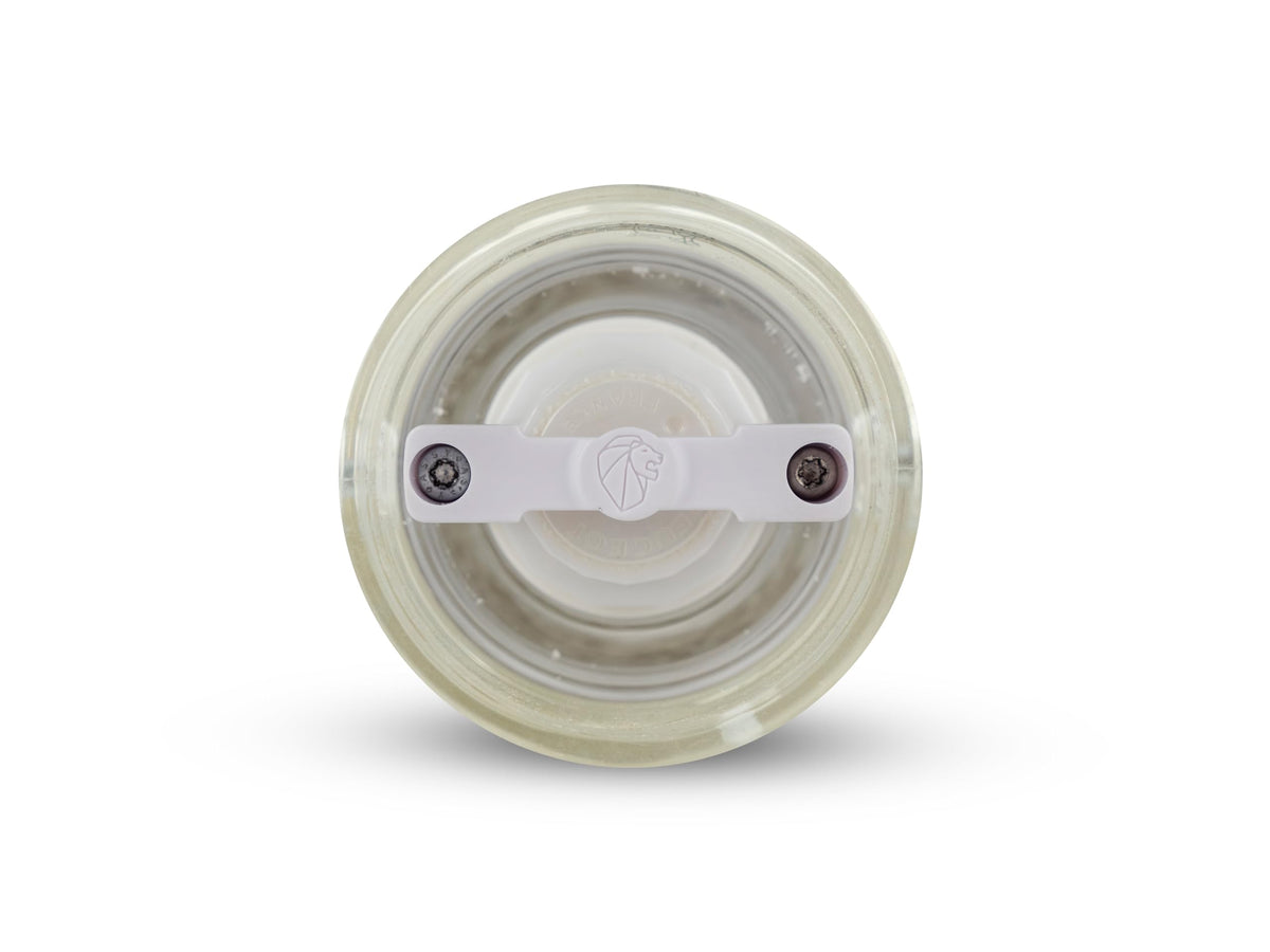 PEUGEOT - Nancy Zirlion Wet Sea Salt Mill, Acrylic 18 cm - 7 in. Grinder Made of Zirconia with Stirring Blade. Transparent acrylic body