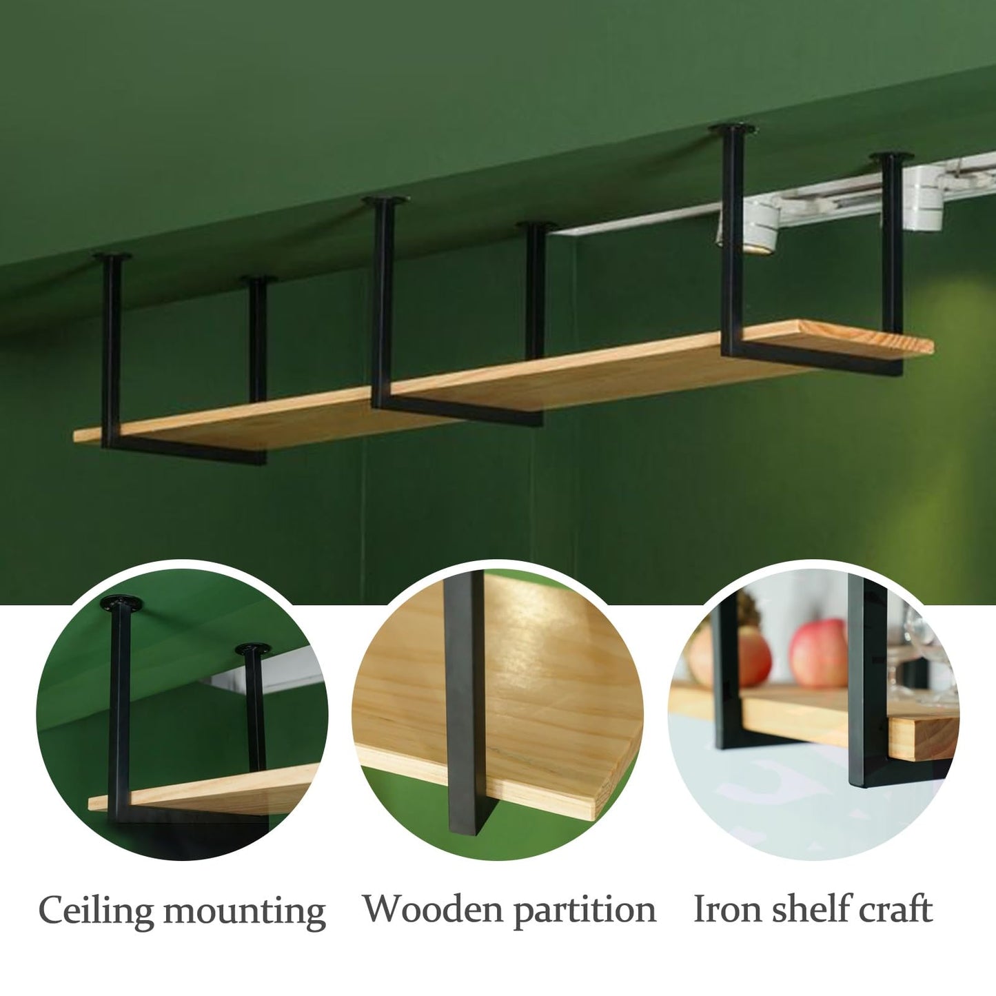 GFRWKCEX Ceiling Floating Shelf, Wall Mounted Wine Racks with Metal Iron Cabinets Brackets and Wooden Shelves, Suspended Holder for Bar Cafe Kitchen(1-Layer 100x30x40cm)