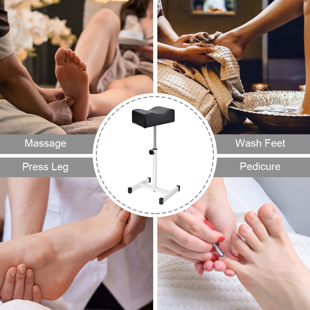 FLOLXNB Pedicure Manicure Footrest, Foot Massage Manicure Nail Beauty Stool Stand, Adjustable Height Footstool for Home Beauty Salon Spa Tattoo (Black)