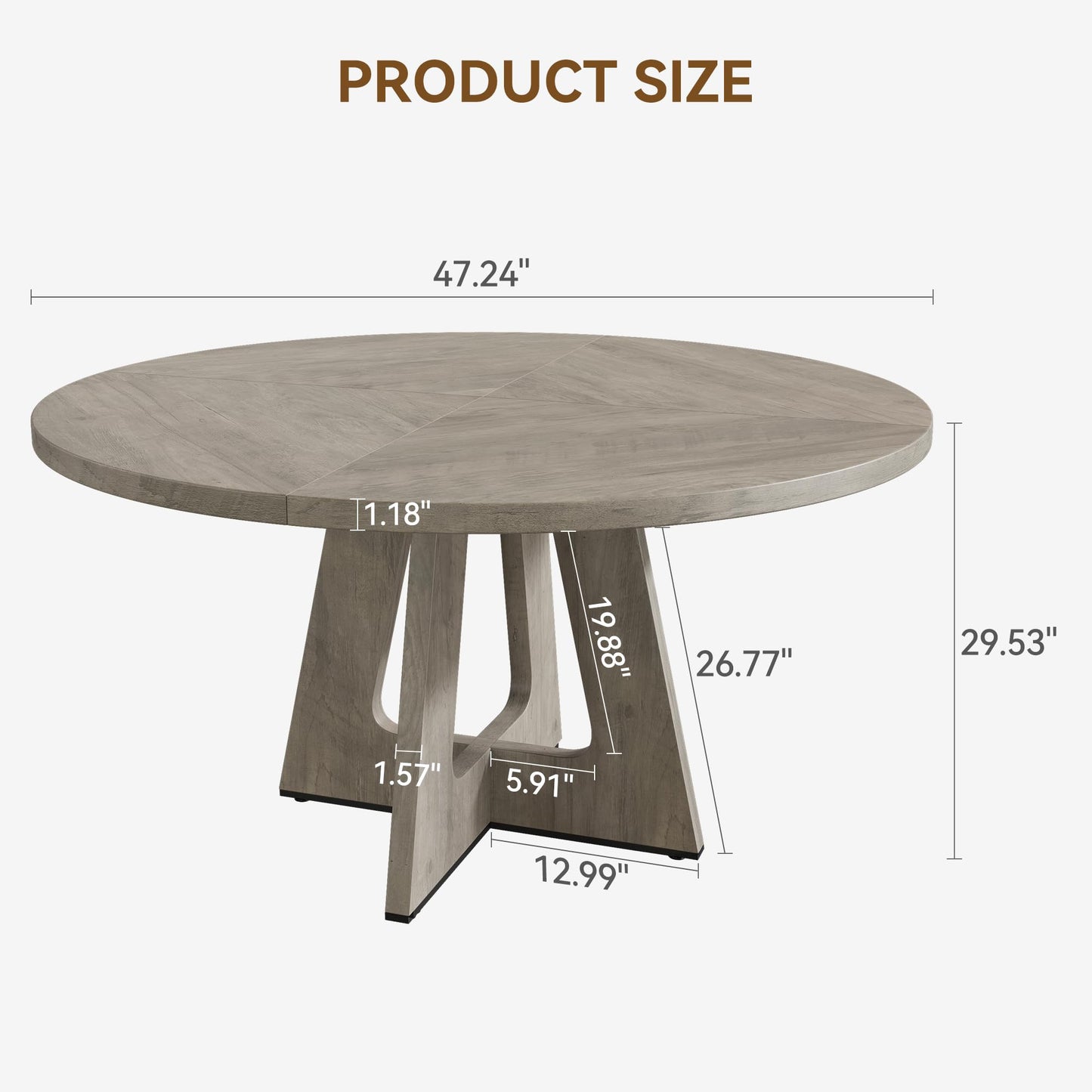 Garvee 47" Round Dining Table for 4 to 6, Farmhouse Kitchen Table with Cross Pedestal Base, 63 Lbs Circle Dinner Table, Not Easy to Slide - Grey (No Chairs)