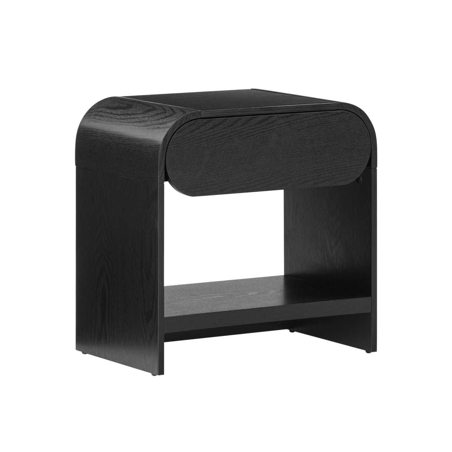 Nathan James Iris Mid-Century Modern Nightstand with Drawer, End Table with Storage for Bedroom or Living Room with Rounded Silhouette, Black Oak