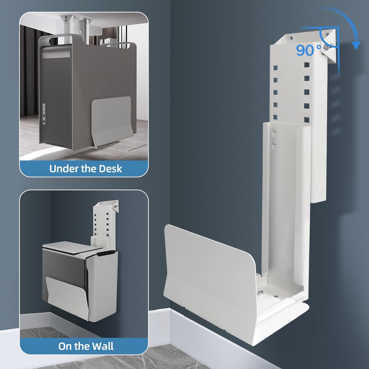 Heavy Duty Computer Wall Mount, Also Great for PC Mount Under Desk - Height Adjustable from 12" to 20", Width Adjustable from 5.7" to 8" - Computer Case Stand PC Holder Under Desk or On Wall, White