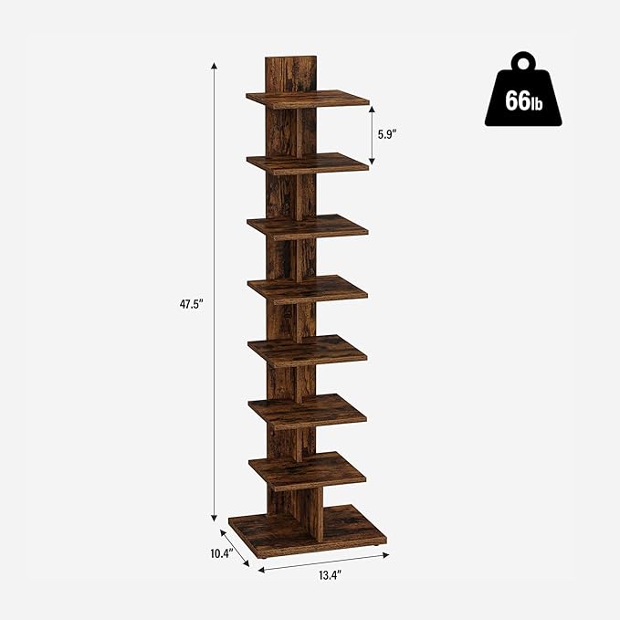 TUTOTAK Narrow Bookshelf, 8-Tier Bookcase, Spine Book Shelf