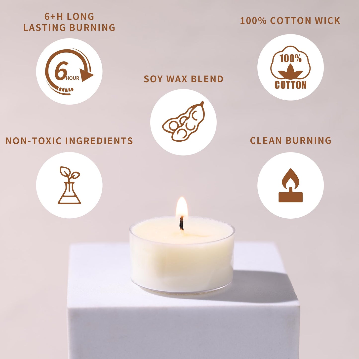 DEVI 6 Hour Soy Tealight Candles Bulk 25 Pack, Unscented Organic Tea Candles, White Emergency Votive Tea Lights-Burn Clean, Non-Paraffin Natural Soy Candle for Home Decor