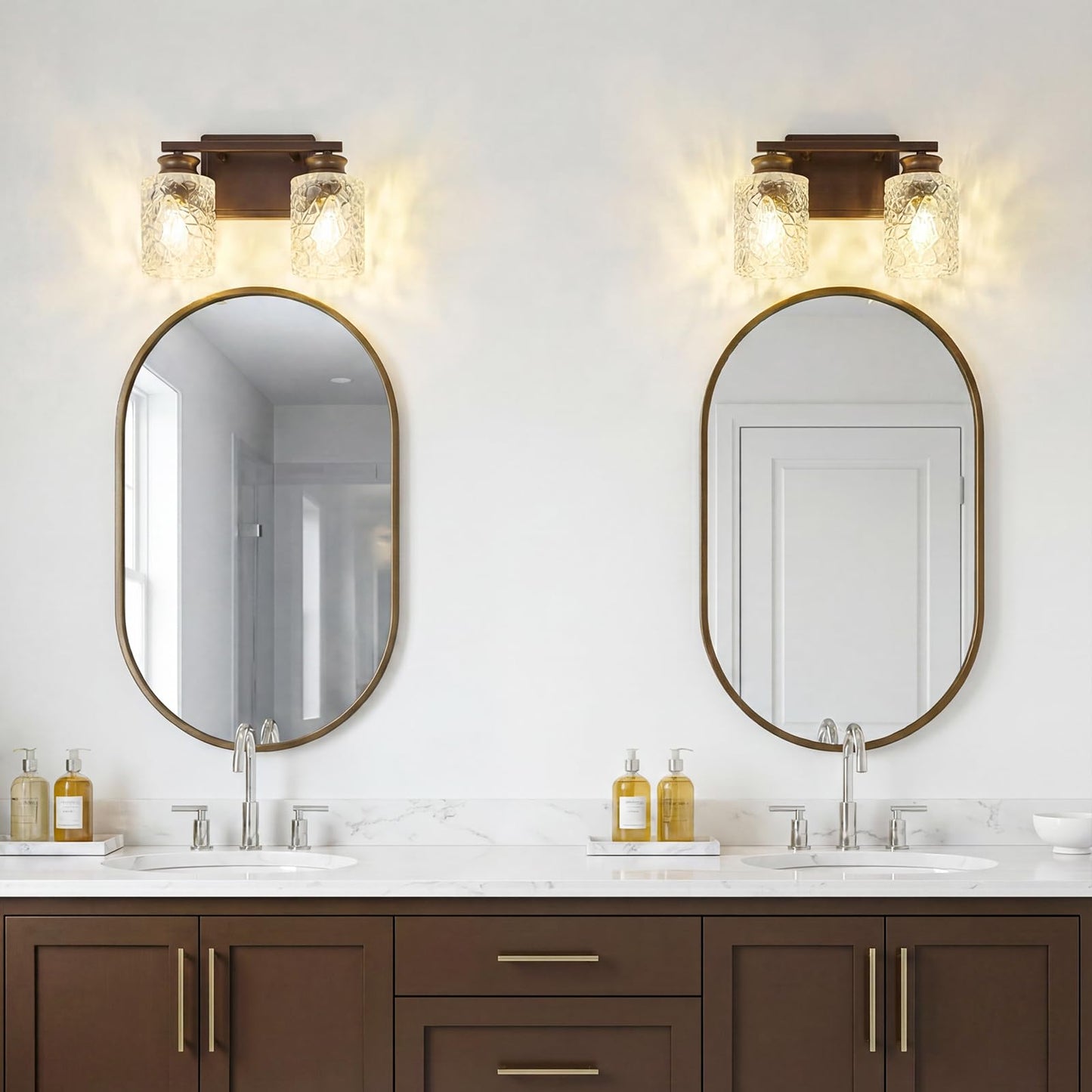 ElilyGiA 2 Light Vanity Light Oil Rubbed Bronze Bathroom Light Fixture with Geometric Crackled Glass Farmhouse Bathroom Lighting for Living Room Bedroom Dressing Table Over Mirror