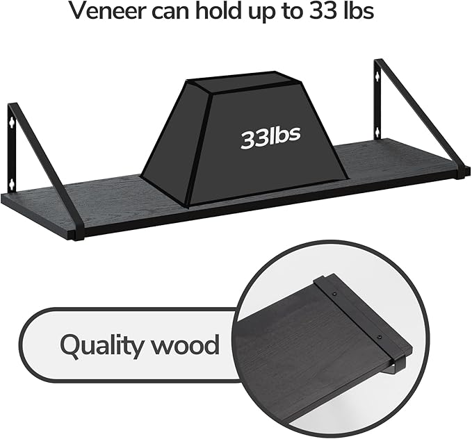 BAMEOS 24X8 Floating Shelves Rustic Wood Wall Shelf Set of 3, Bookshelf