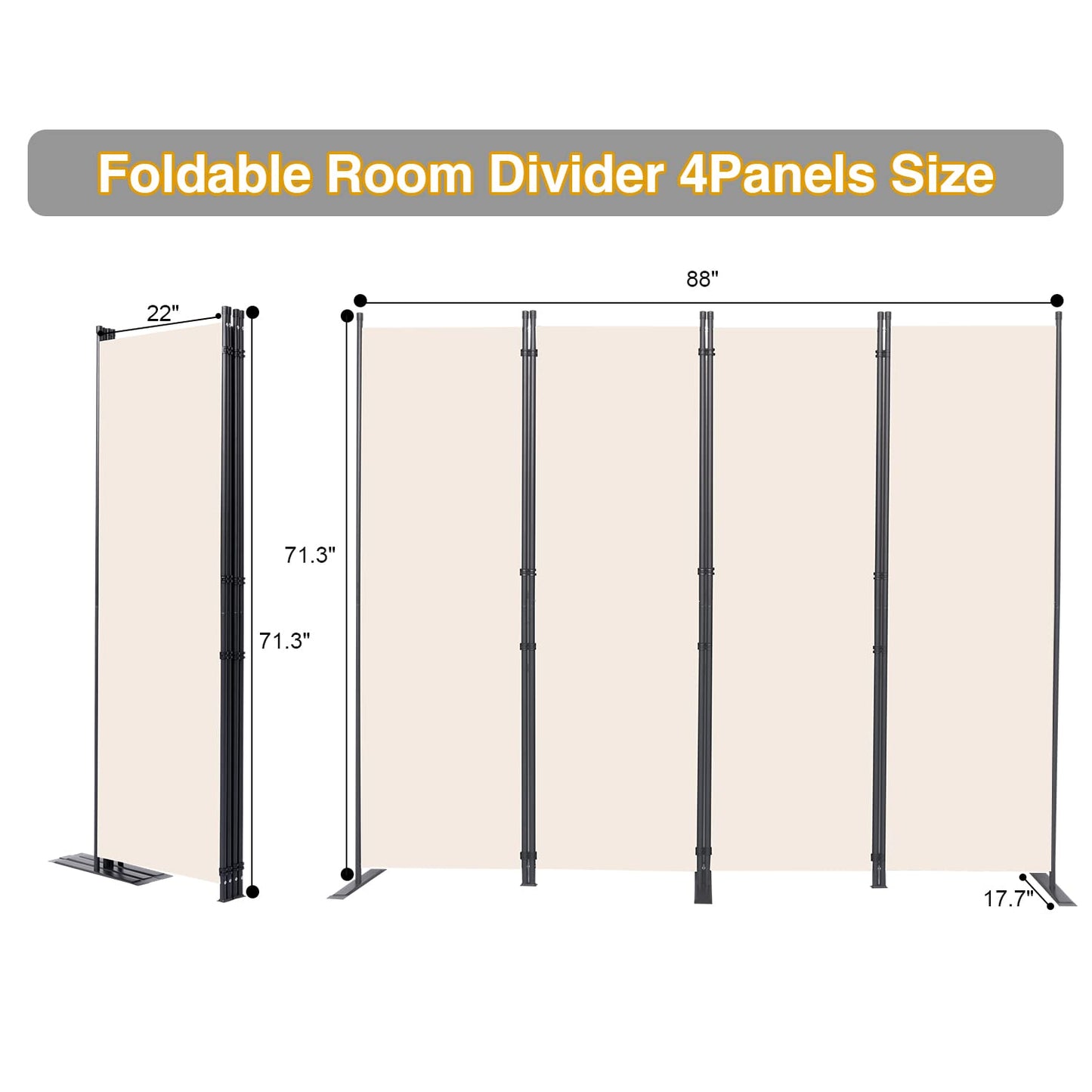 CHOSENM Room Divider, 4 Panel Folding Privacy Screens with Wider Support Feet, 6 Ft Portable Room Partition for Room Separator, 88" W X 71" H, Beige