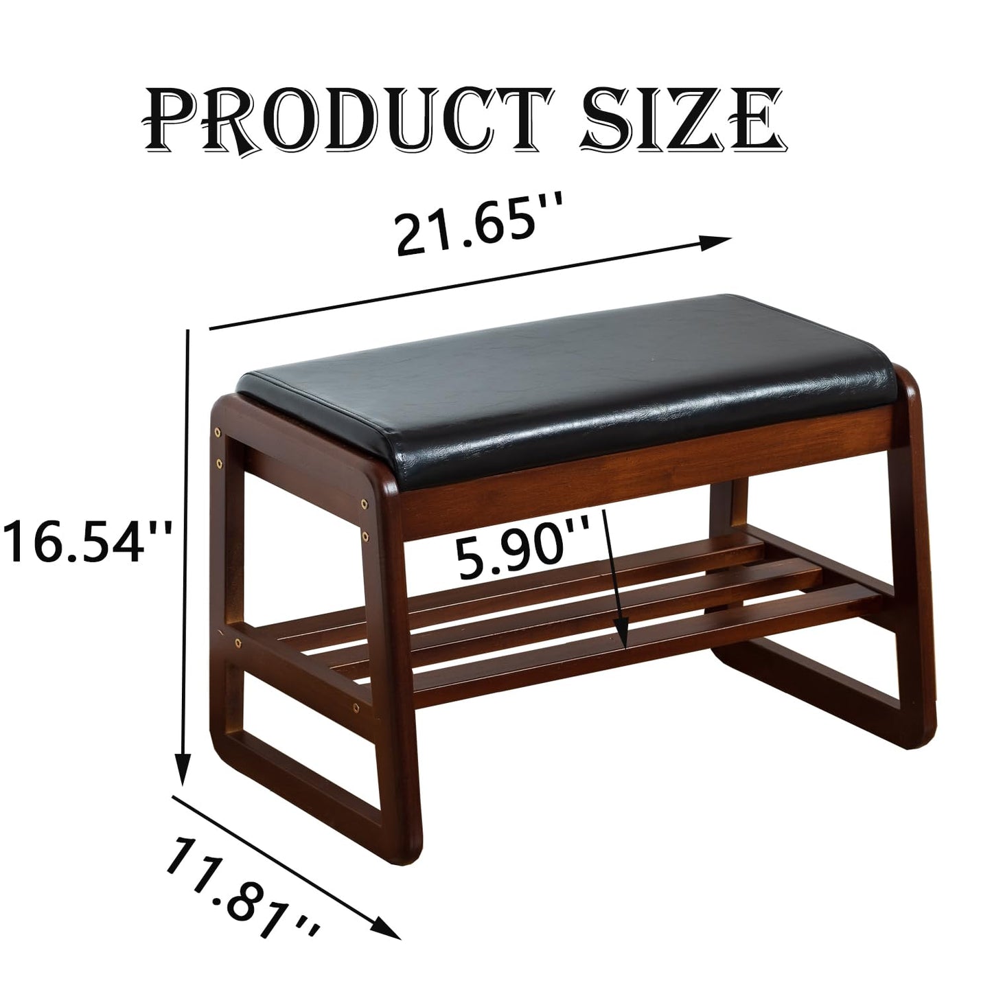 latifolia Solid Wood Bench, Entryway Shoe Bench with Cushion, Flip-Open Storage Compartment, 2-Tier Shoe Organizer(Black,21.65''L)