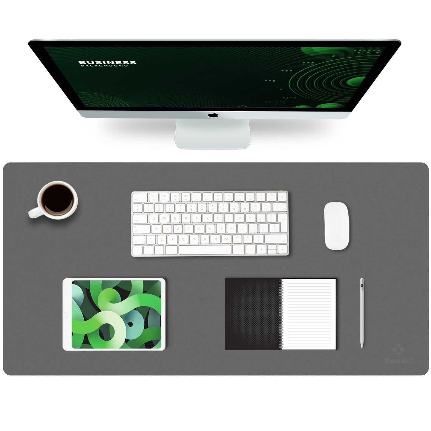 K KNODEL Large Office Leather Desk Mat, Mouse and Keyboard Pad, Computer and Laptop Mat, Desktop Protector and Cover, Writing Pad and Blotter (31.5"x15.7", Dark Gray)