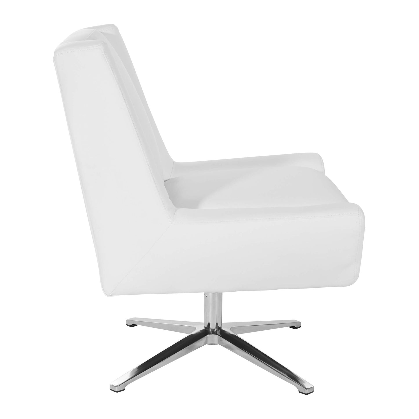 Office Star FL Series Faux Leather Swivel Guest Chair with Aluminum Base, White