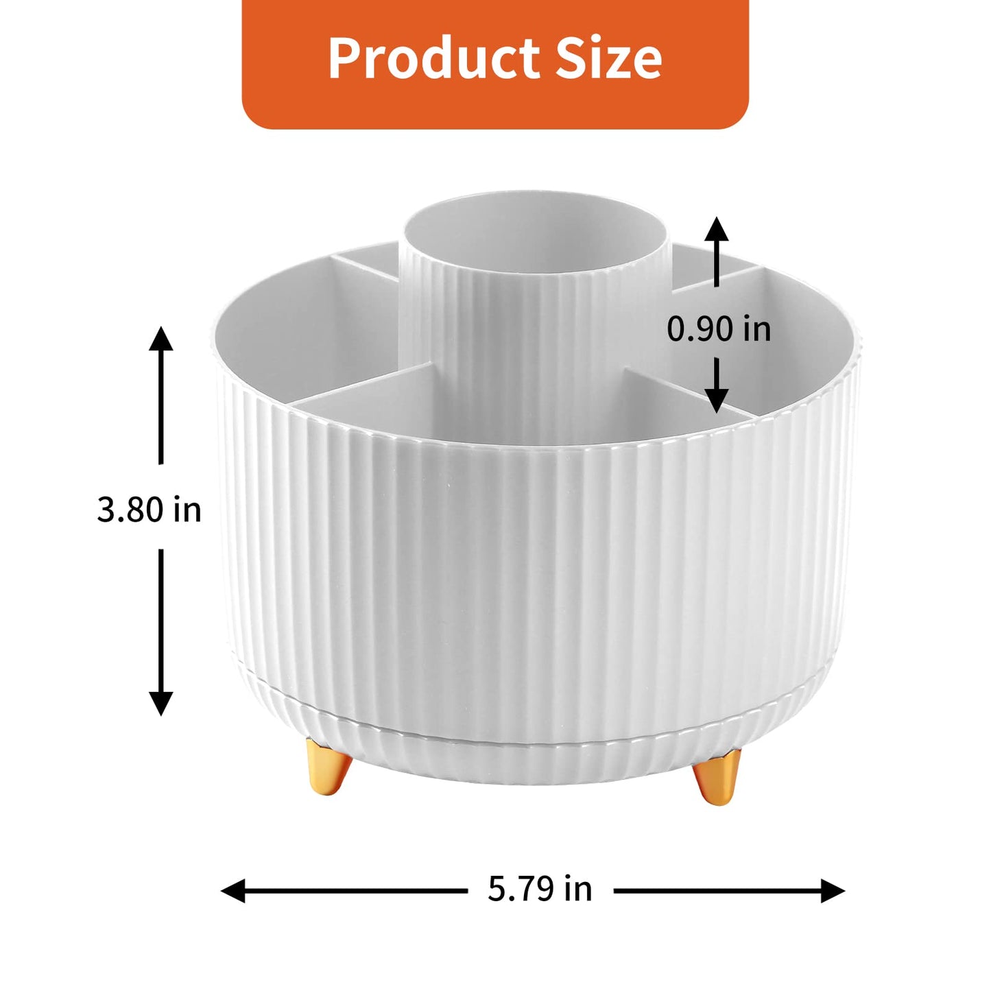 EDENMS Desk Pencil Pen Holder, 5 Slots 360°Degree Rotating Pen Organizers for Desk, Desktop Storage Stationery Supplies Organizer, Cute Pencil Cup Pot for Office, School, Home, Art Supply, White