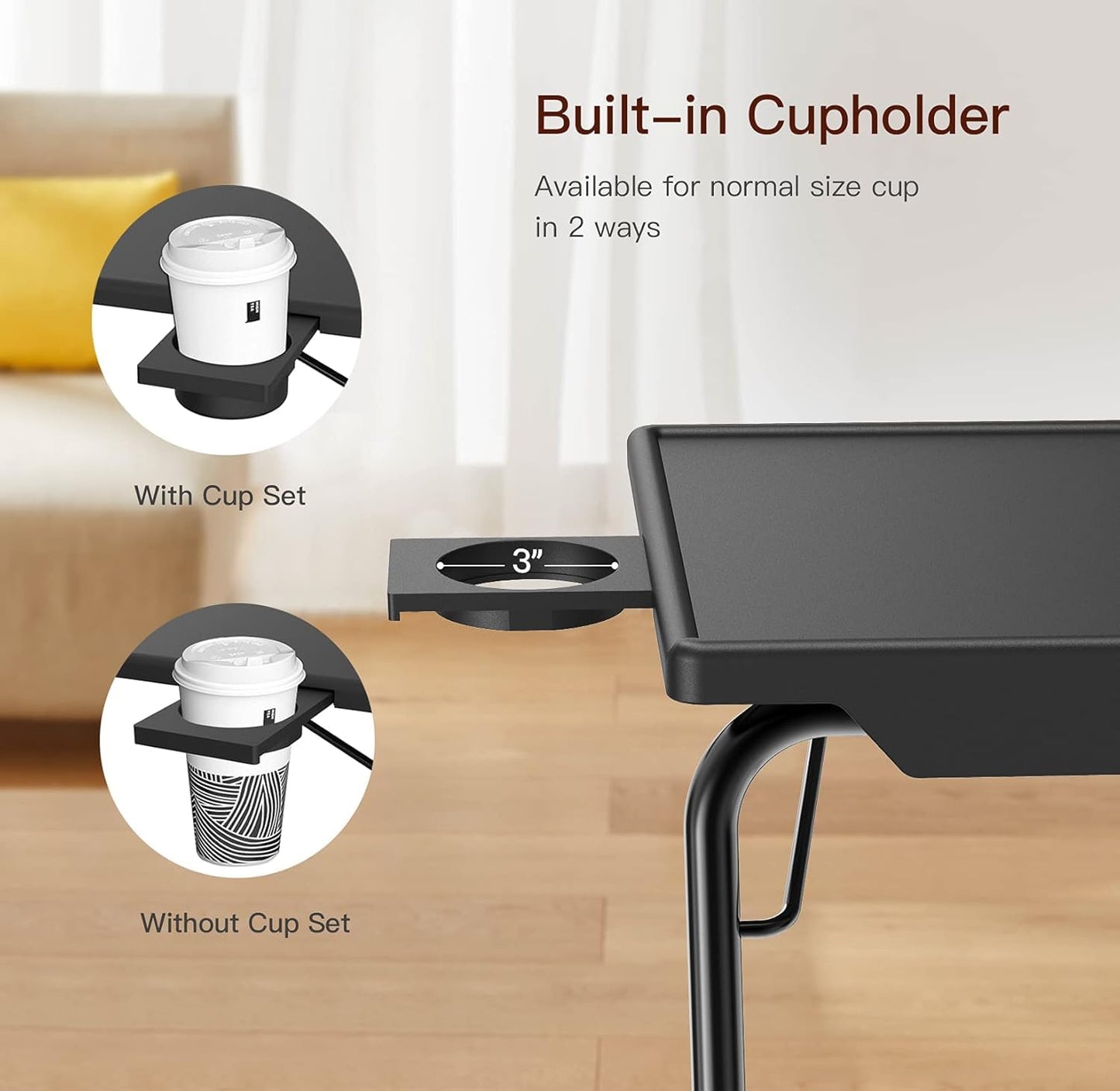HUANUO Adjustable TV Tray Table - TV Dinner Tray on Bed & Sofa, Comfortable Folding Table with 6 Height & 3 Tilt Angle Adjustments (Black)