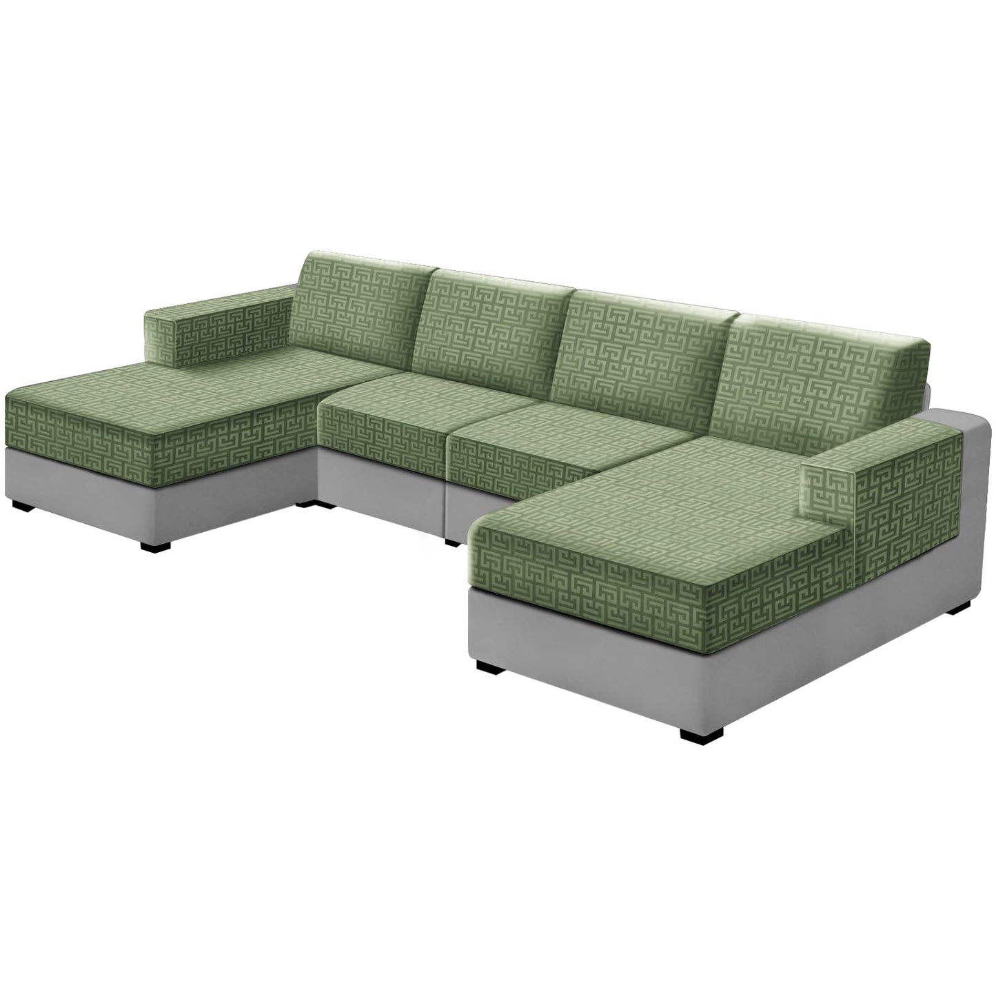 UNBBRRL 10 Pieces Stretch Sofa Cushion Covers for U-Shaped Modular Sectional Couch with 4 Seats+4 Backs+2 Arms, Upholstered Covers for Sofa Bed with Deep Double Chaise (Avocado,10 Pieces Set)