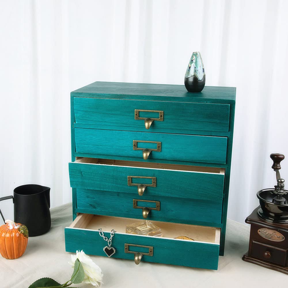 GoooodGIFT Small Wooden Drawers Rustic Desk Organizers and Accessories Wooden Storage Box with Drawers Desktop Storage Library Card Catalog Cabinet School Supply Storage Apothecary Cabinet(S-BLUE)