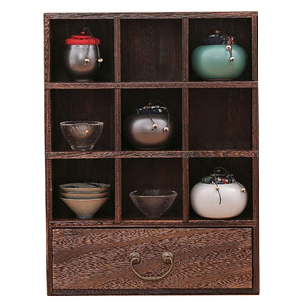 Wine Glass Rack Restaurant Bar Plant Stands Home Solid Wood Storage Rack Teacup Teapot Tea Ceremony Accessories Storage Storage Shelf with Drawer B