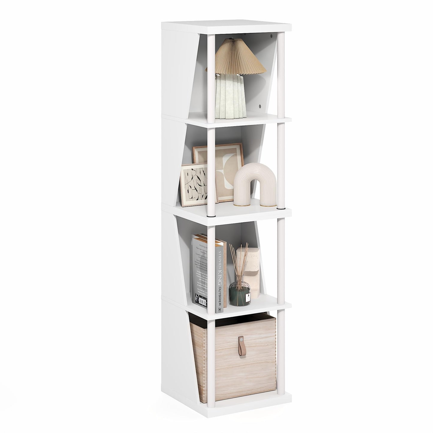 Furinno Flexi Storage Shelf, 4-Cube Corner Shelf, Book Shelf, DIY Stackable & Separable Display Bookcase, for Organization and Storage, for Living Room, Home Office, White