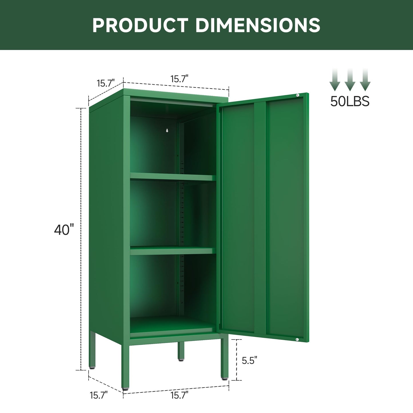 PEROKIER Metal Storage Cabinet 39.5” Decorative Storage Cabinet with Door & 2 Adjustable Shelves for Home Office Garage Kitchen (Green)