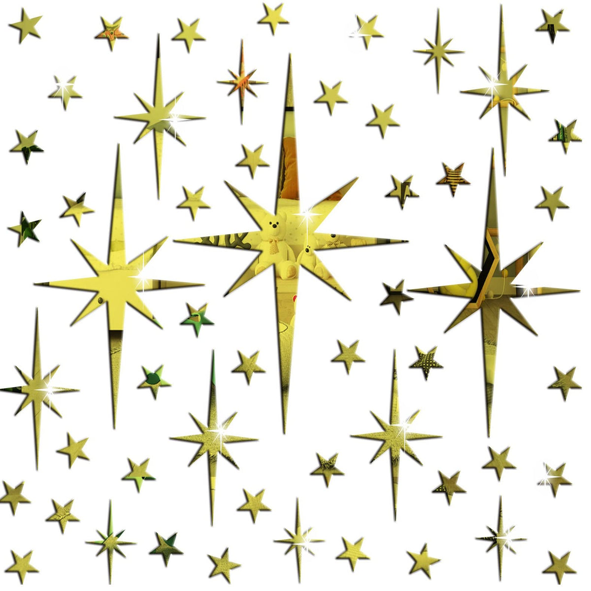Easma Mirror Wall Stickers Gold Star Wall Decal Peel and Stick 3D Acrylic Decals Removable Stars Adhesive Mirror Starburst Art Decor Sticker for Home Living Room Bedroom Decoration