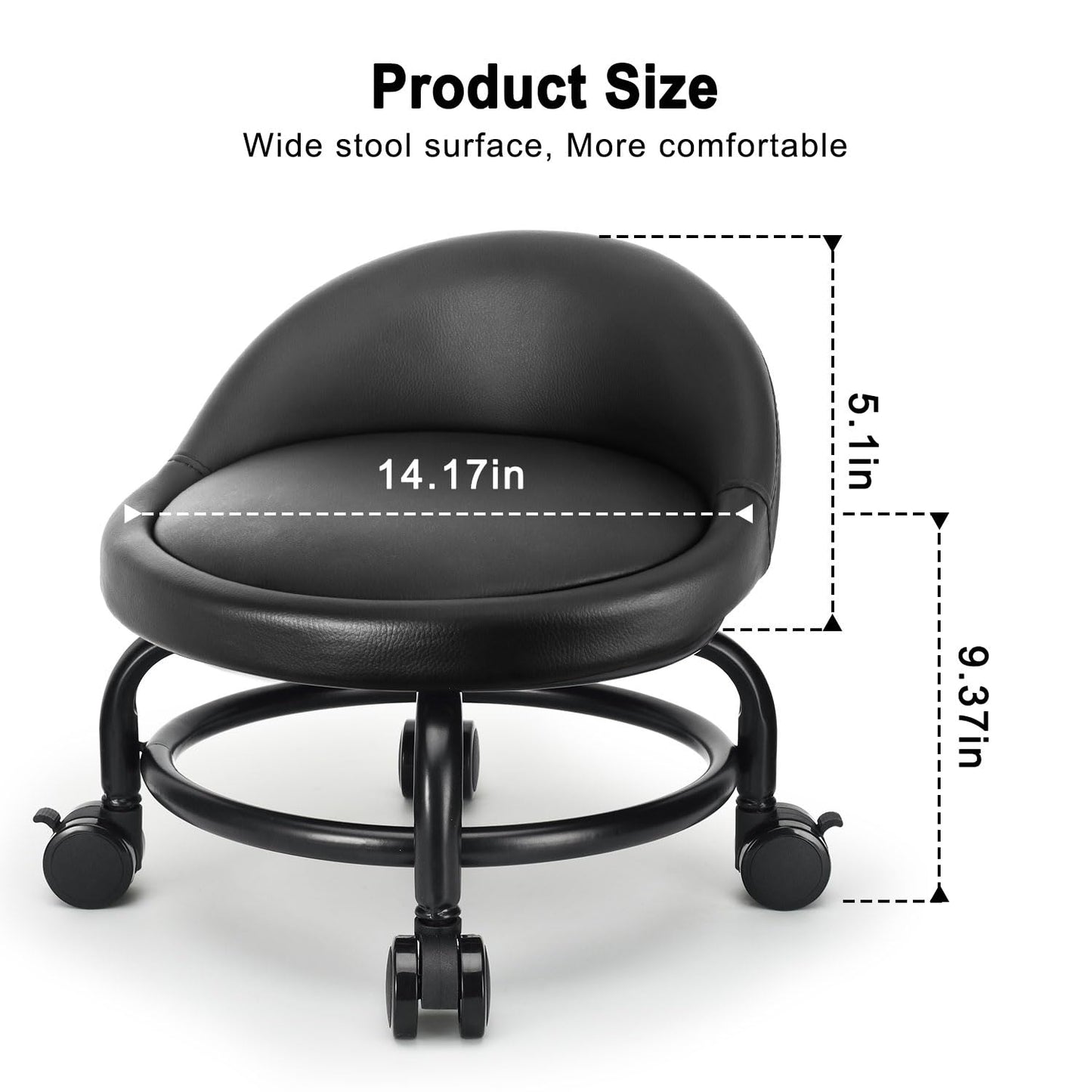 LWADALN Rolling Stool with Backrest Low Height Rolling Stools, Low Roller Stool Chair, Roller Seats for Home, Office, Garage, Shop, Library